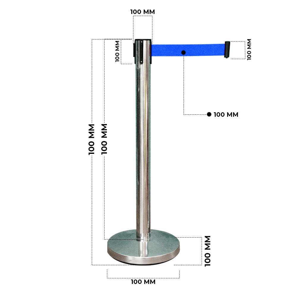 Stainless Steel Queue Barrier with 2 Meter Nylon Retracting Belt - Blue