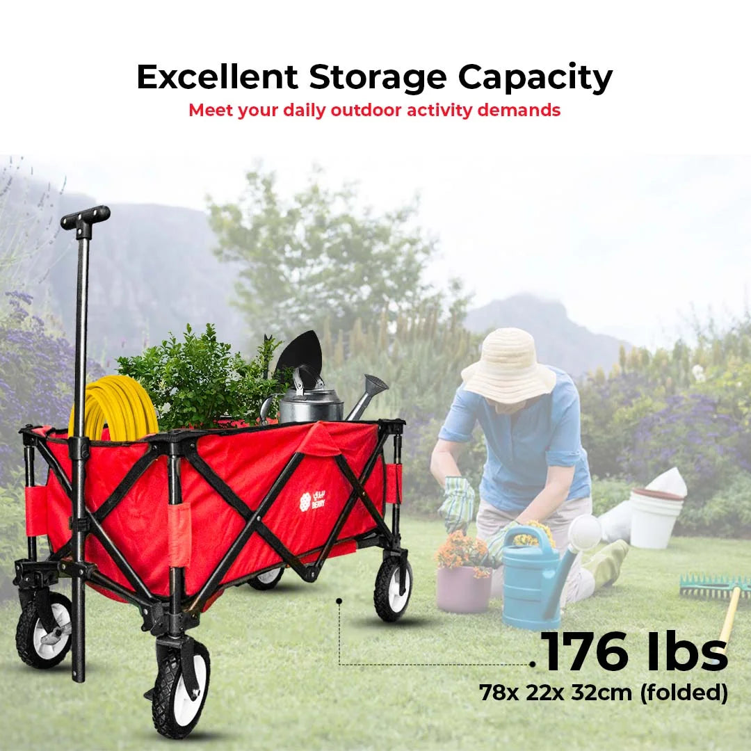 Ins folding outdoor garden trolley with cover red