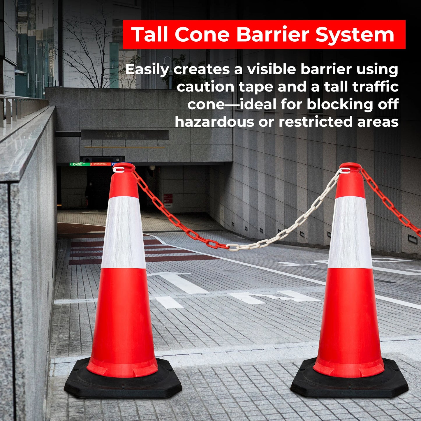 PE Traffic Cone 1 Meter Red | Road Safety Cone with Black Base