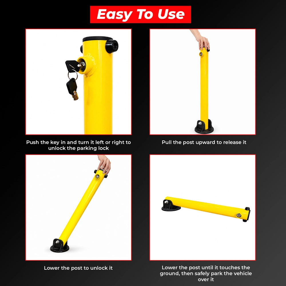 Manual Parking Lock Yellow | 64CM Fold Down Parking Bollard with Key Lock