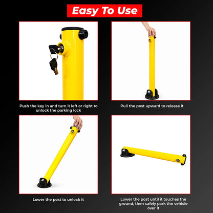 Manual Parking Lock Yellow | 64CM Fold Down Parking Bollard with Key Lock