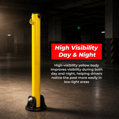 Manual Parking Lock Yellow | 64CM Fold Down Parking Bollard with Key Lock