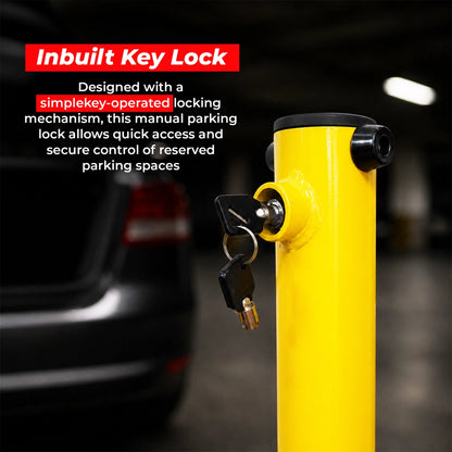 Manual Parking Lock Yellow | 64CM Fold Down Parking Bollard with Key Lock