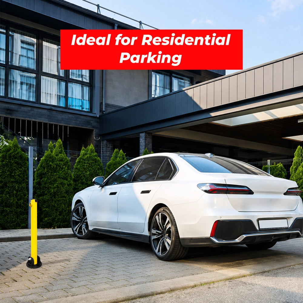 Manual Parking Lock Yellow | 64CM Fold Down Parking Bollard with Key Lock