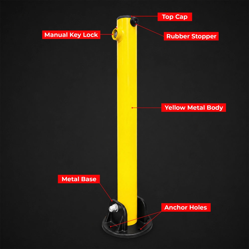 Manual Parking Lock Yellow | 64CM Fold Down Parking Bollard with Key Lock