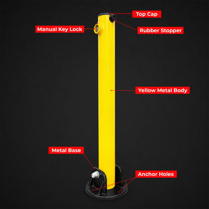 Manual Parking Lock Yellow | 64CM Fold Down Parking Bollard with Key Lock