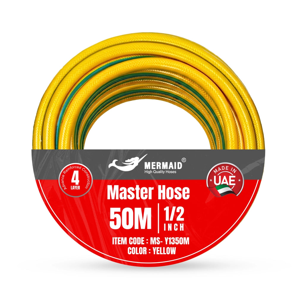 Mermaid 1/2 Inch 50M Master Hose Yellow | 4-Layer Reinforced Water Hose