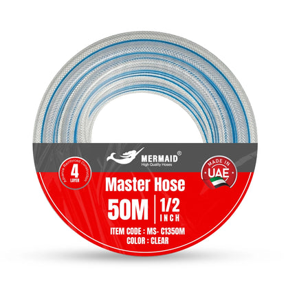 Mermaid 1/2 Inch 50M Master Hose Clear | Reinforced PVC Water Hose