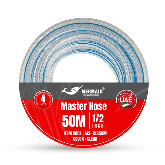 Mermaid 1/2 Inch 50M Master Hose Clear | Reinforced PVC Water Hose