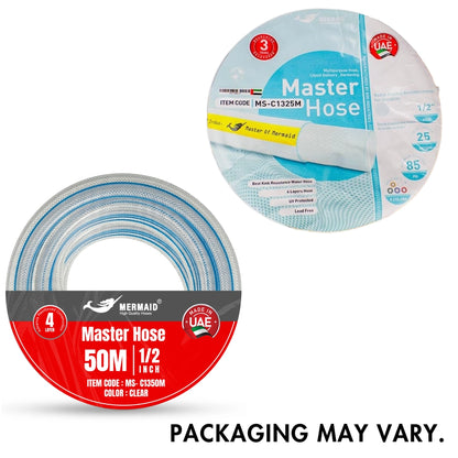 Mermaid 1/2 Inch 50M Master Hose Clear | Reinforced PVC Water Hose