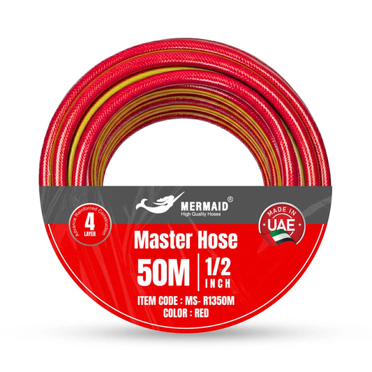 Mermaid 1/2 Inch 50M Master Hose Red | 4-Layer Reinforced PVC Water Hose