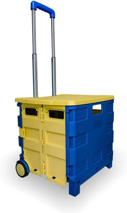 40-KG Foldable Shopping Trolley - Blue and Yellow │40 KG Plastic Trolley Cart with 2 Wheels