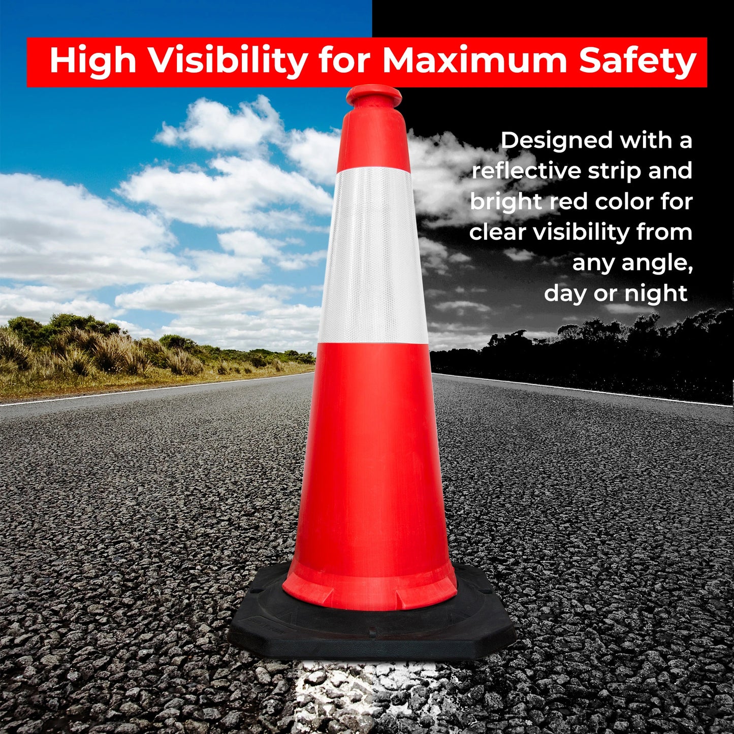 PE Traffic Cone 1 Meter Red | Road Safety Cone with Black Base