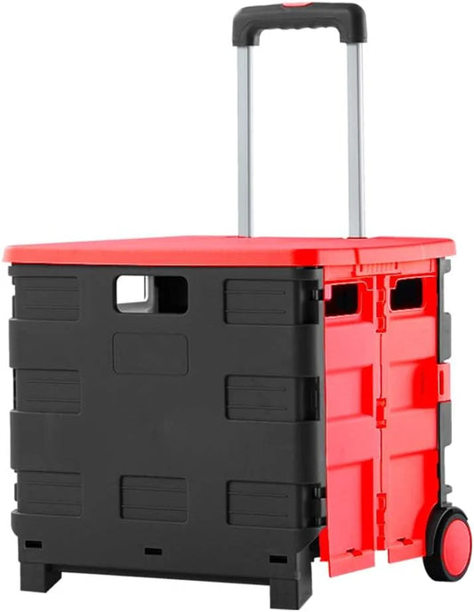 40KG Foldable Shopping Trolley - Red and Black│40 KG Plastic Trolley Cart with 2 Wheels