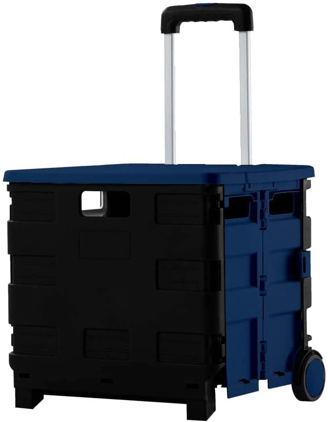 40KG Foldable Shopping Trolley - Blue and Black │40 KG Plastic Trolley Cart with 2 Wheels