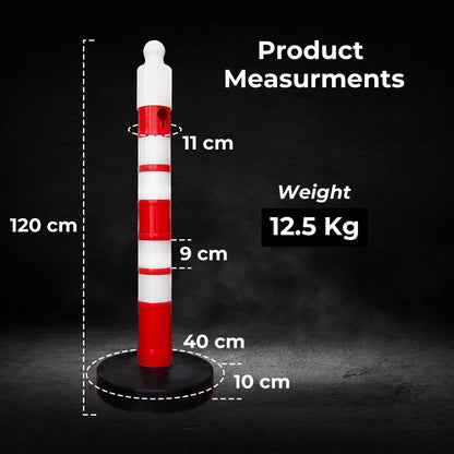 Reflective Delineator Post Red | 120CM Safety Traffic Barrier with Sand Weighted Base