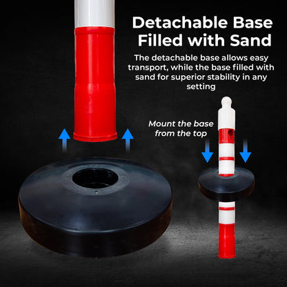 Reflective Delineator Post Red | 120CM Safety Traffic Barrier with Sand Weighted Base