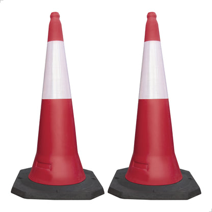 Red reflective safety cone 100cm with weighted base for traffic and parking control