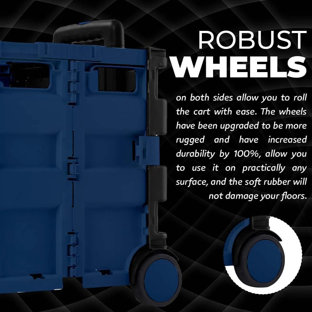 40KG Foldable Shopping Trolley - Blue and Black │40 KG Plastic Trolley Cart with 2 Wheels