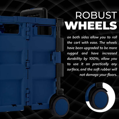 40KG Foldable Shopping Trolley - Blue and Black │40 KG Plastic Trolley Cart with 2 Wheels