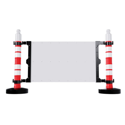 Two red and white traffic safety barrier with black bases on a white background