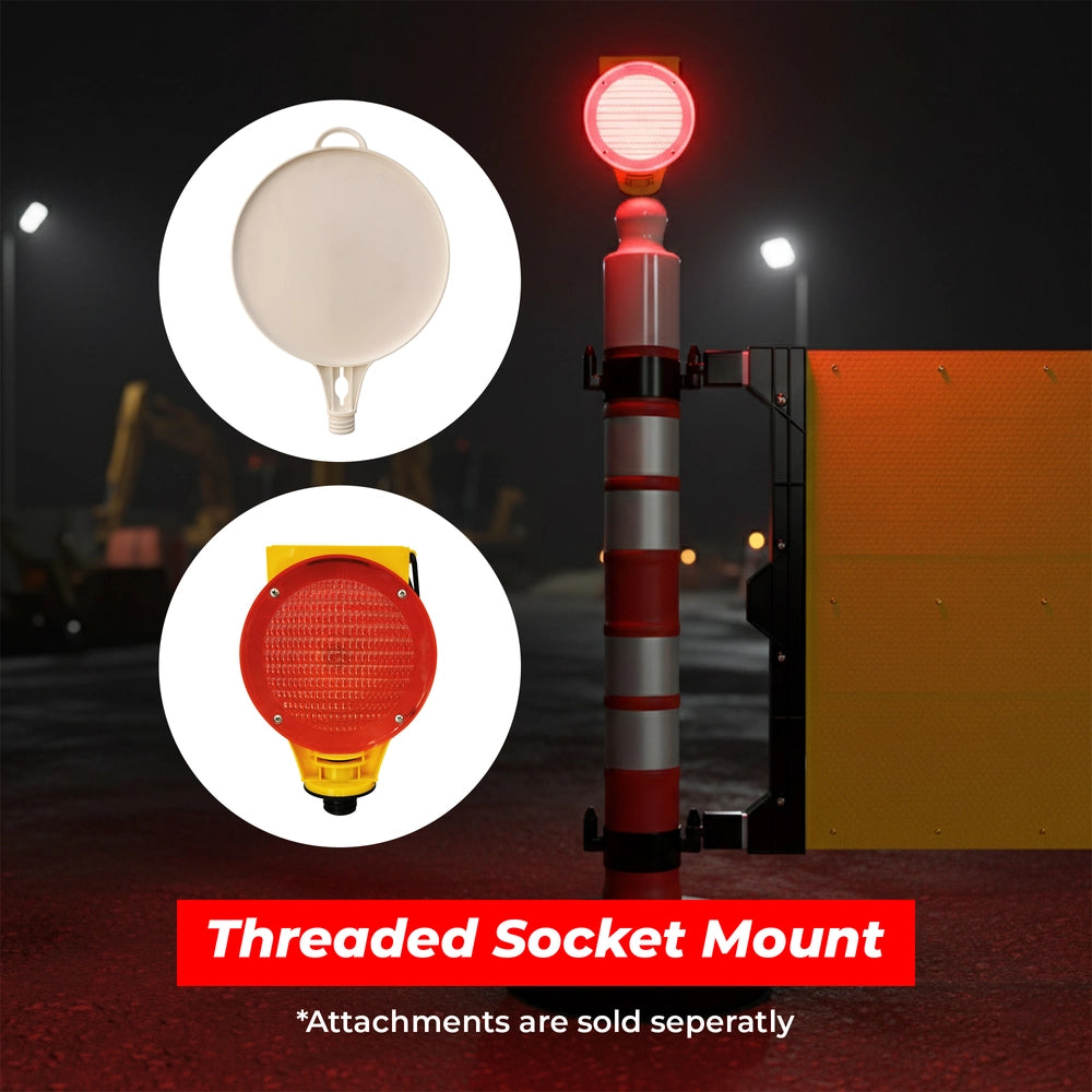 Traffic light with threaded socket mount on a dark background