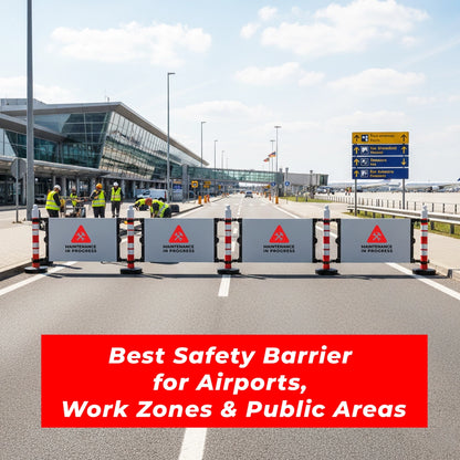 Safety barrier with labeled features on a gray background