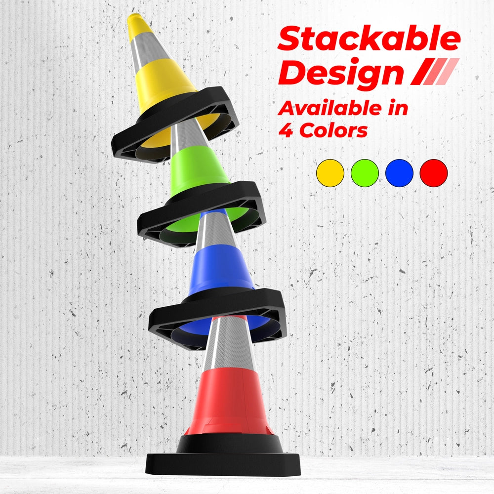 50CM Traffic Safety Cone Yellow | Reflective Weighted Parking Cone