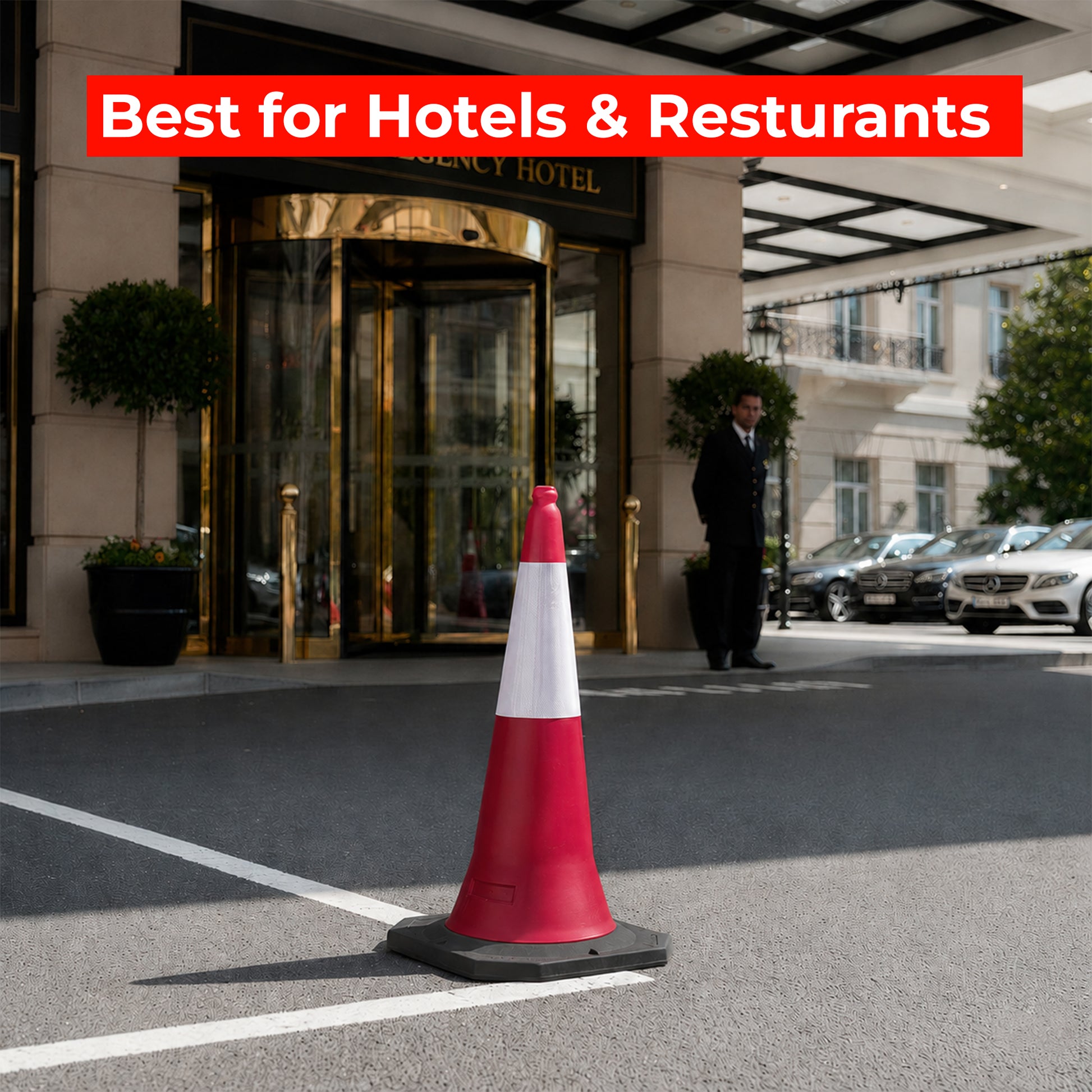 100cm red reflective traffic safety cone with weighted base for hazard marking