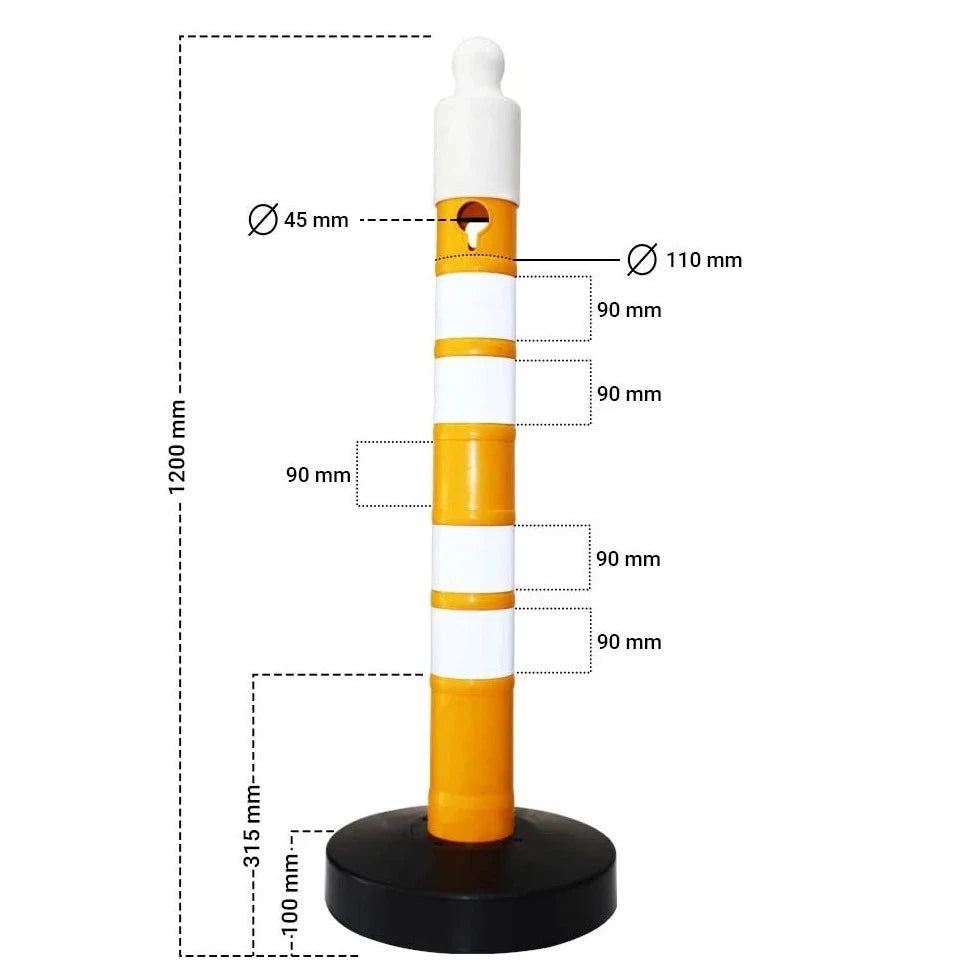 traffic safety reflective channelizer post yellow dimension