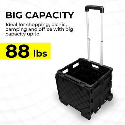 40KG Foldable Utility Cart - Black │40KG Multipurpose Shopping Trolley with 4 Wheels