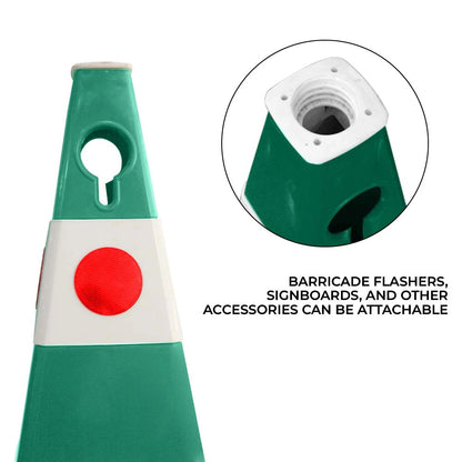 Green and white traffic barricade cone