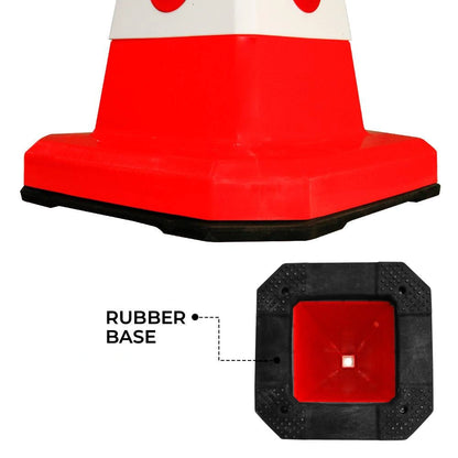 A red and white traffic-style cone shown on a white background