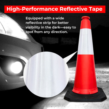 PE Traffic Cone 1 Meter Red | Road Safety Cone with Black Base