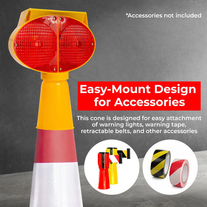 Traffic cone with red warning light and accessories 