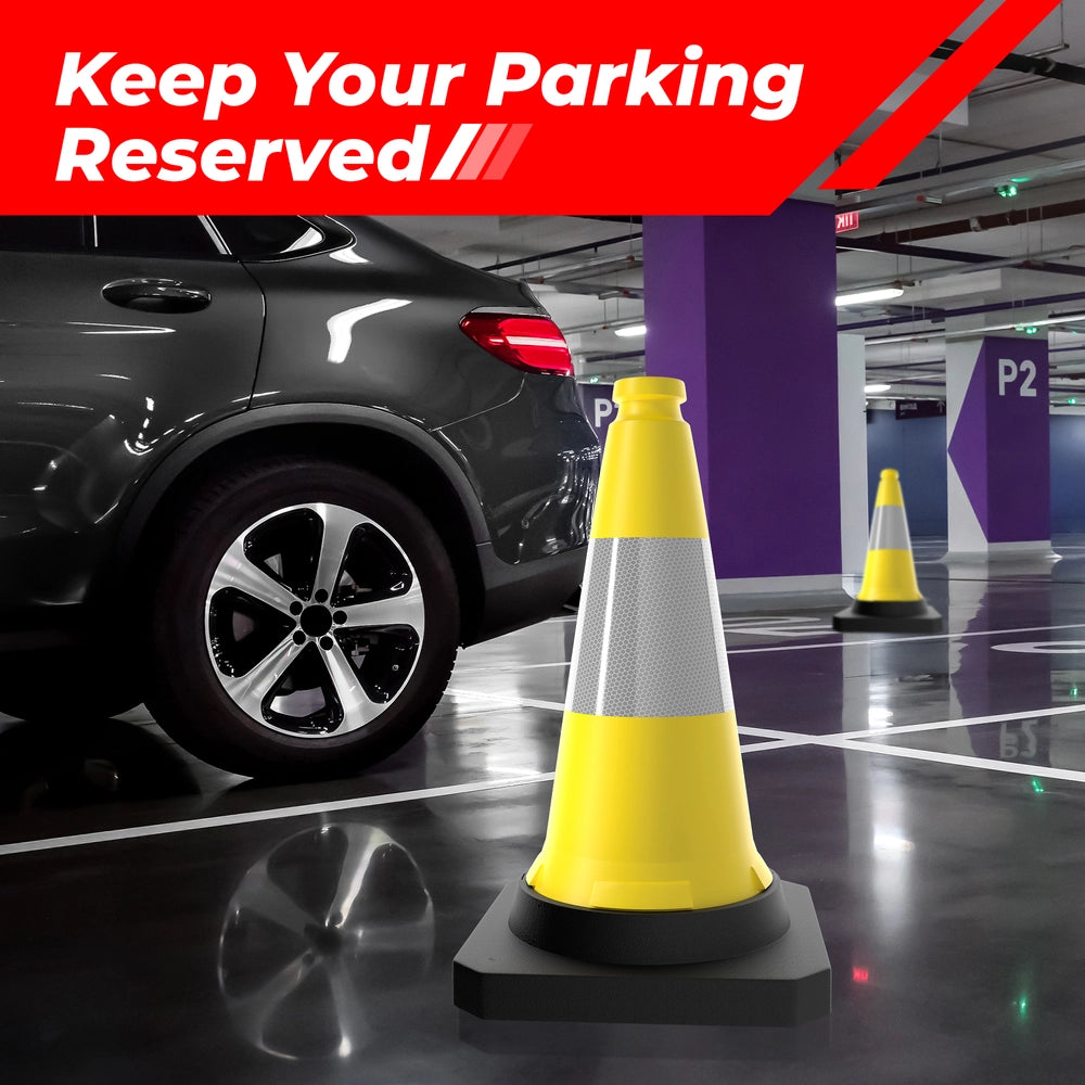 50CM Traffic Safety Cone Yellow | Reflective Weighted Parking Cone