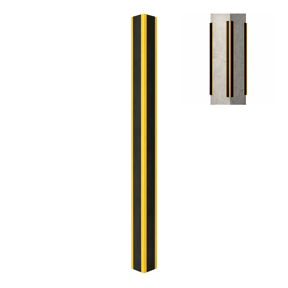 A long, narrow black and yellow striped safety guard