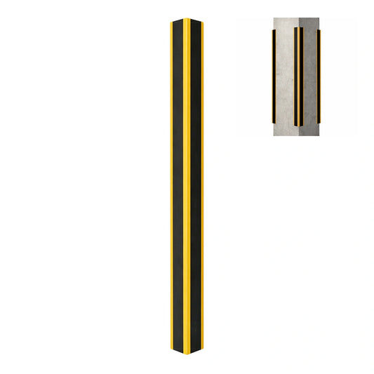 A long, narrow black and yellow striped safety guard