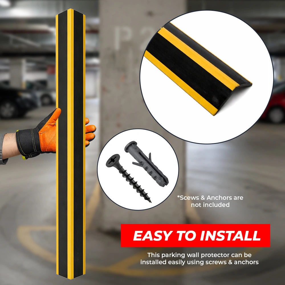 A tall rectangular parking wall protector