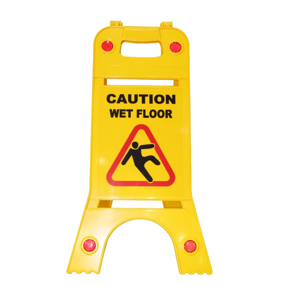 Two-Sided Fold-Out Caution Wet Floor Sign - Yellow - Biri Group 