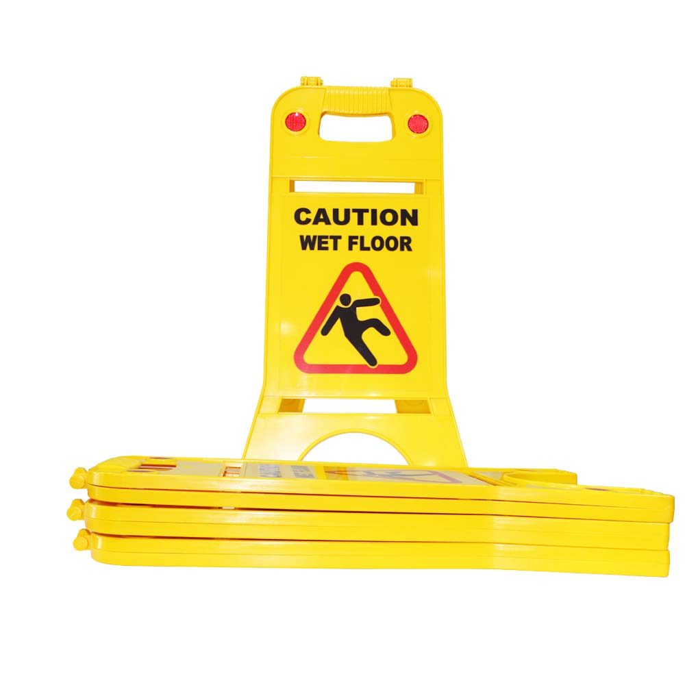 Two-Sided Fold-Out Caution Wet Floor Sign - Yellow