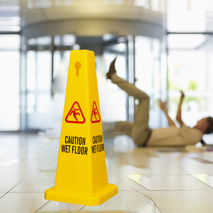 4 Sides View Caution Wet Floor Safety Cone - Yellow for Safety
