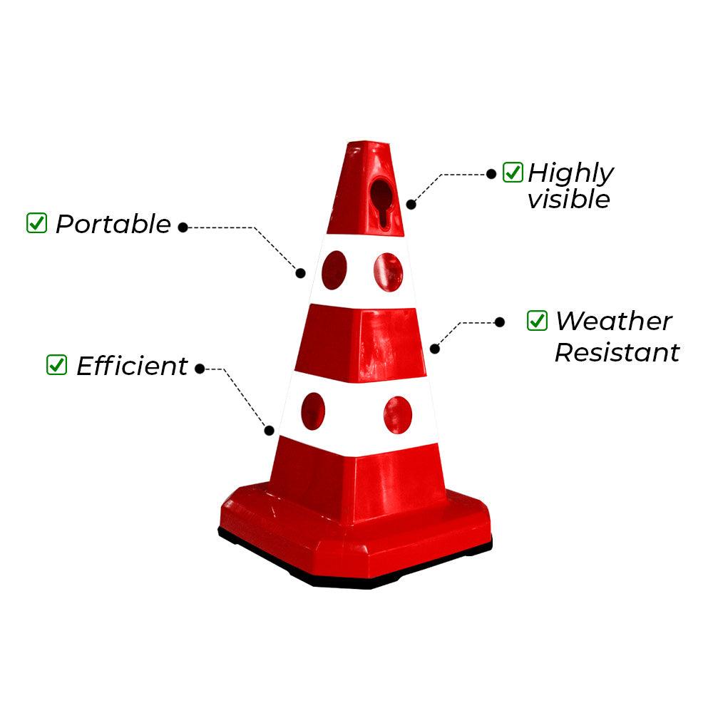 Unbreakable Safety Traffic Cone 620 MM with Cat-Eyes Lenses - Biri Group 