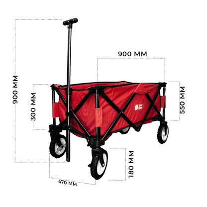 80Kg Folding Outdoor Garden Trolley with Cover - Red - Biri Group 
