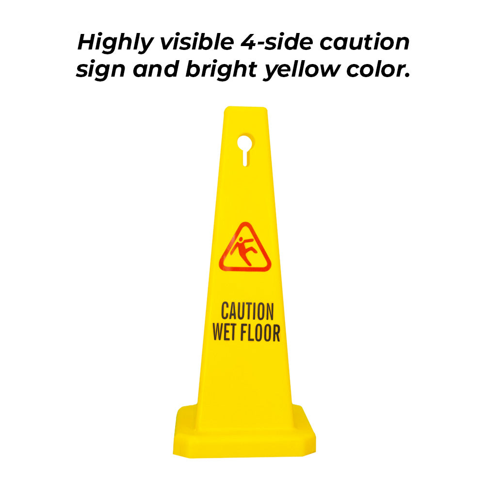 4 Sides View Caution Wet Floor Safety Cone - Yellow for Safety - Biri Group 