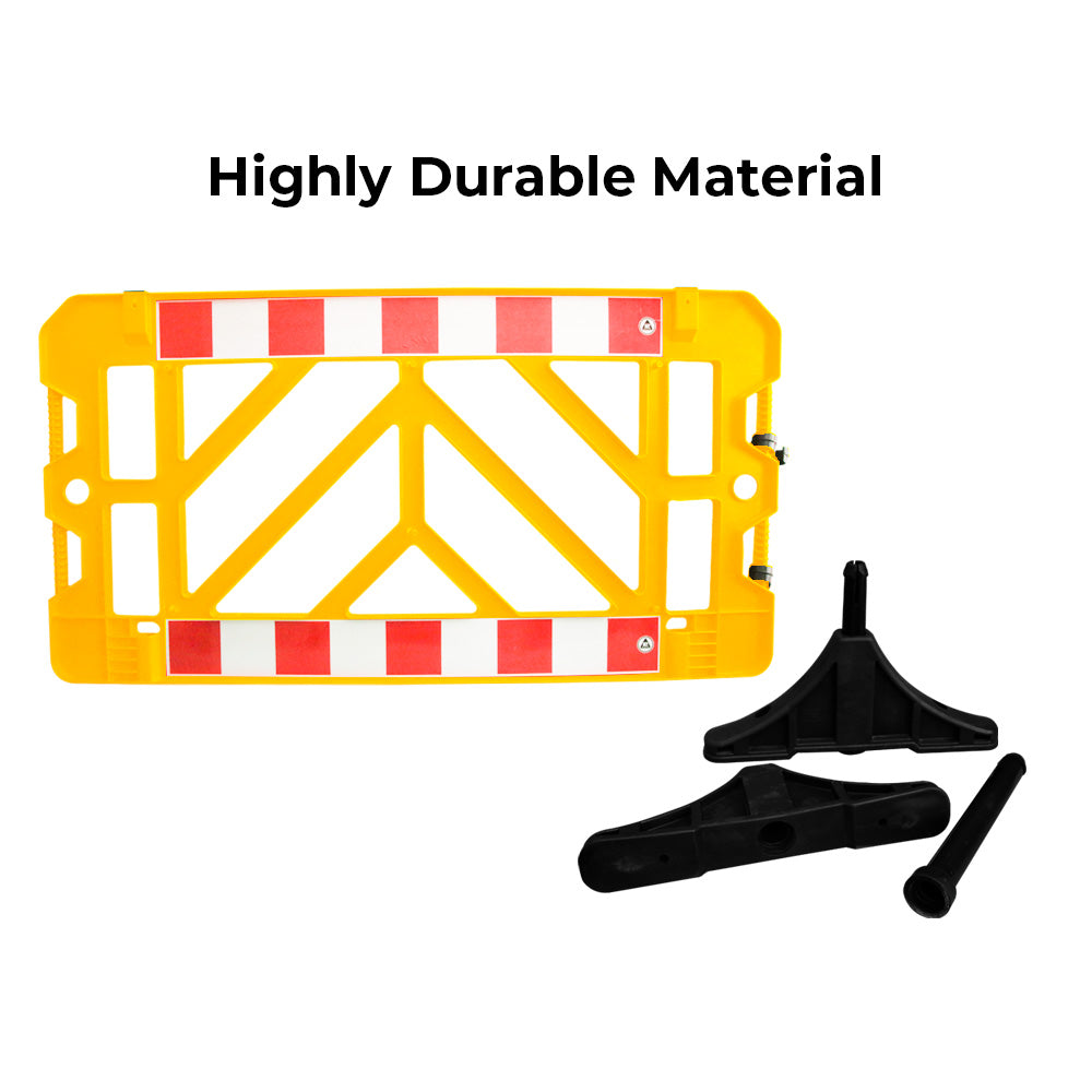 150CM Portable Plastic Barrier with Reflectors and Accessories Socket - Yellow - Biri Group 